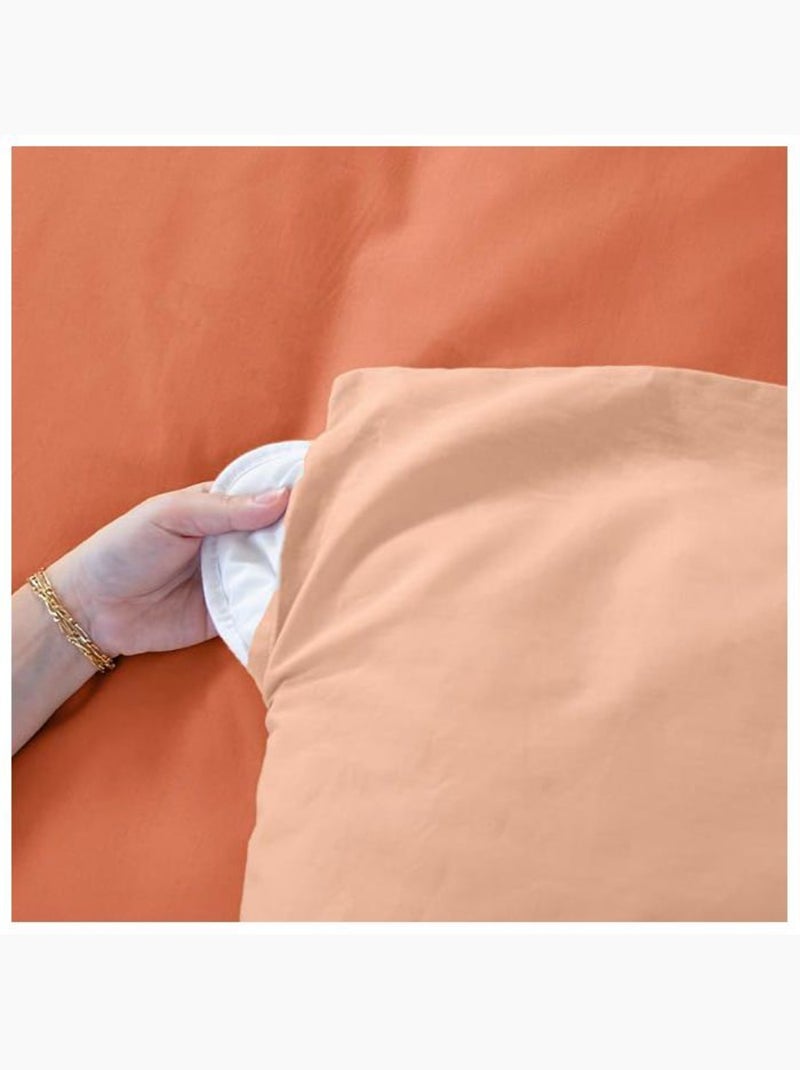 Parure de lit - côté déco - 220x240 cm - 100% coton - bicolore uni orange - passe-mains & boutons Peche - Kiabi