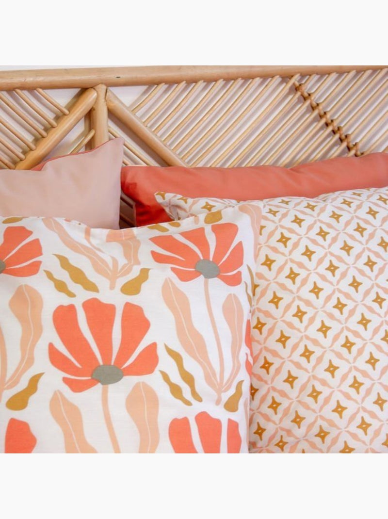 Parure de lit - côté déco - 220x240 cm - 100% coton - bicolore uni orange - passe-mains & boutons Peche - Kiabi
