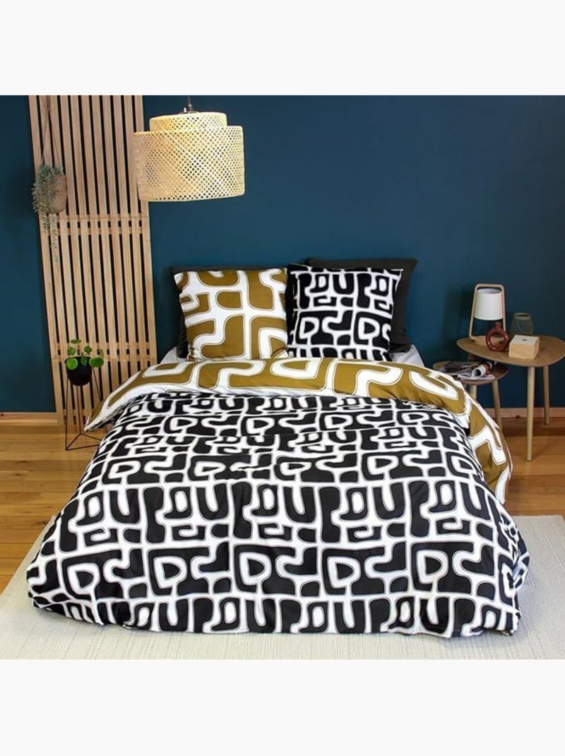 Parure de lit - cote deco - 220x240 cm - imprimé géométrique - microfibre - réversible Jaune - Kiabi
