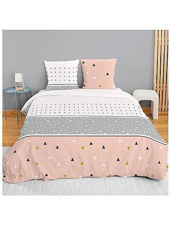Parure de lit - cote deco - géométrique - 220x240 cm - 2 taies 63x63 cm - microfibre
