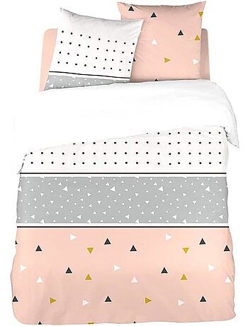 Parure de lit - cote deco - géométrique - 220x240 cm - 2 taies 63x63 cm - microfibre