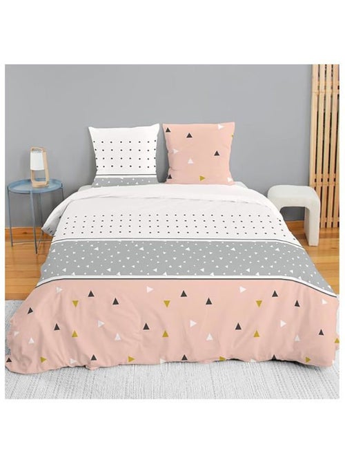 Parure de lit - cote deco - 220x240 cm - microfibre géométrique - 2 taies 63x63 cm - réversible - Kiabi