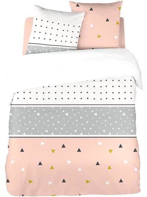 Parure de lit - cote deco - 220x240 cm - microfibre géométrique - 2 taies 63x63 cm - réversible - Kiabi