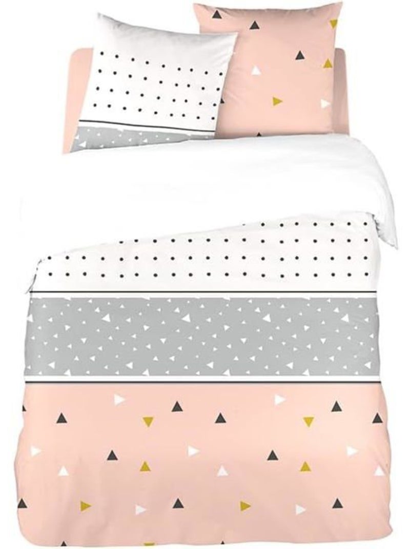 Parure de lit - cote deco - 220x240 cm - microfibre géométrique - 2 taies 63x63 cm - réversible Rose - Kiabi
