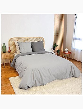 Parure de lit - côté déco - coton bicolore - 220x240 cm - 100% coton - réversible bleu/bleu clair