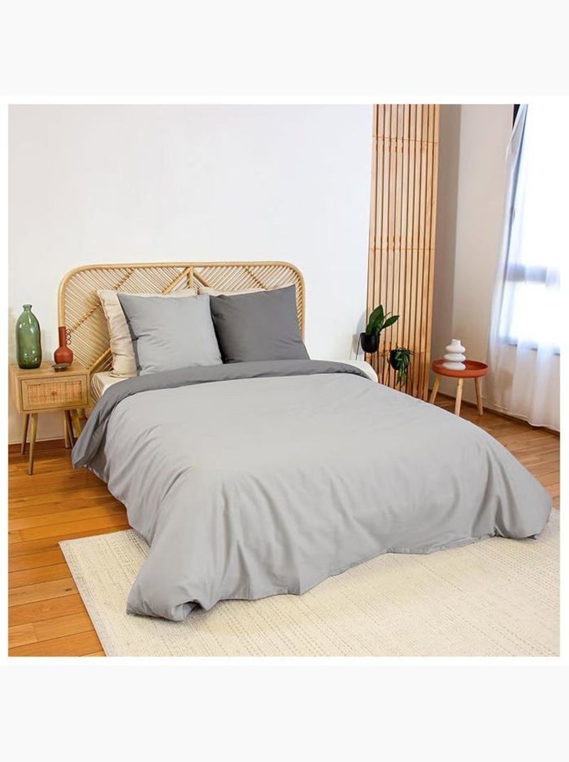 Parure de lit - côté déco - bicolore uni - 100% coton - 220x240 cm + 2 taies 63x63 - oeko-tex Gris - Kiabi