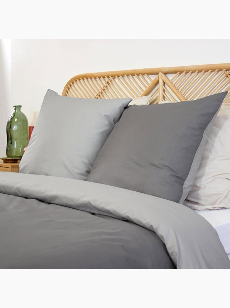 Parure de lit - côté déco - bicolore uni - 100% coton - 220x240 cm + 2 taies 63x63 - oeko-tex Gris - Kiabi