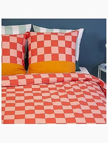 Parure de lit - côté déco - carreaux rouge & rose - 220 x 240 cm - 100% coton - 2 taies 63x63