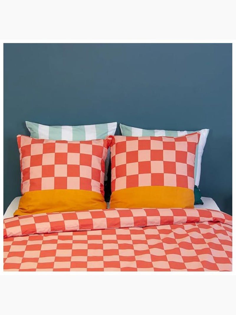 Parure de lit - côté déco - carreaux rouge & rose - 220 x 240 cm - 100% coton - 2 taies 63x63 Rose - Kiabi