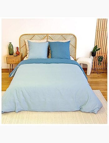 Parure de lit - côté déco - coton bicolore - 220x240 cm - 100% coton - réversible bleu/bleu clair