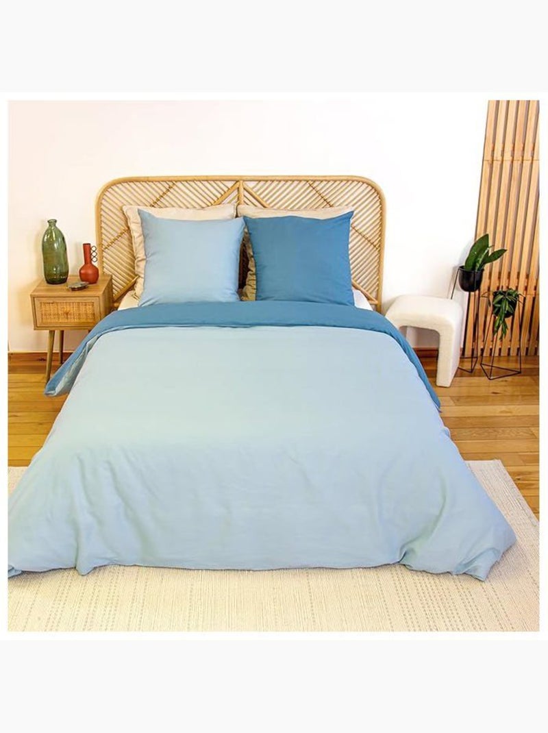 Parure de lit - côté déco - coton bicolore - 220x240 cm - 100% coton - réversible bleu/bleu clair Bleu - Kiabi