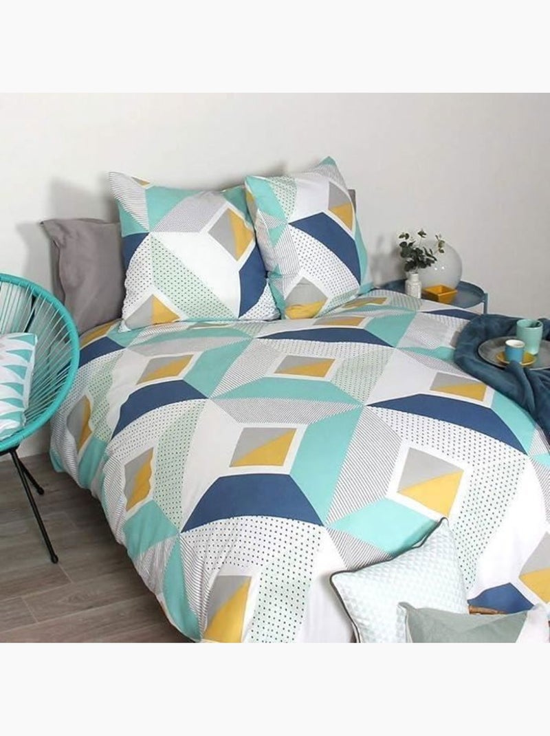 Parure de lit - côte deco - driis géométrique - microfibre - 200x200 cm - douceur exceptionnelle Bleu - Kiabi