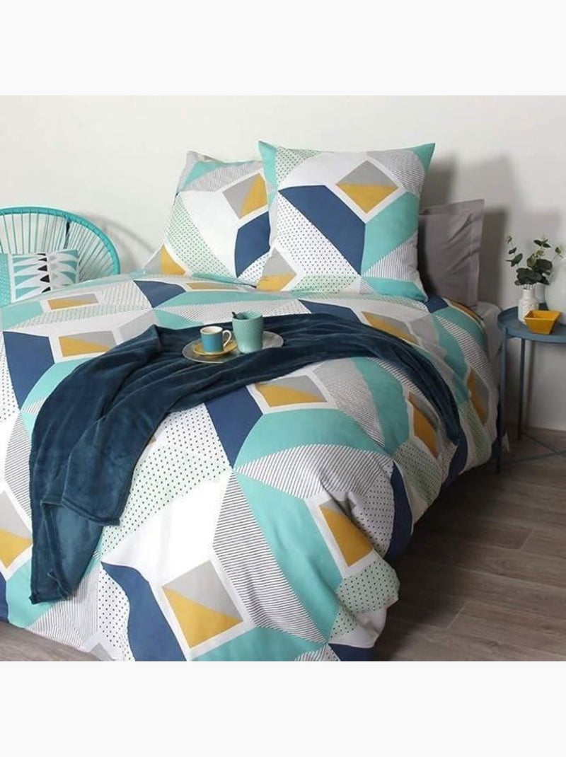 Parure de lit - côte deco - driis géométrique - microfibre - 200x200 cm - douceur exceptionnelle Bleu - Kiabi