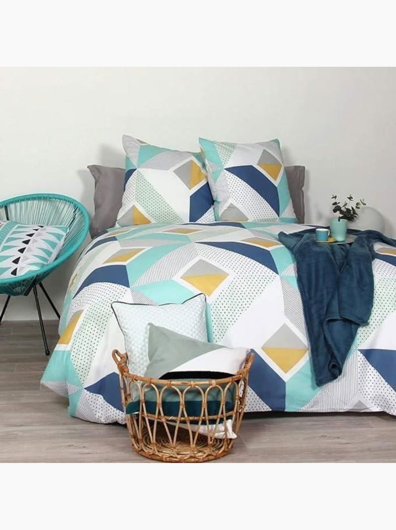Parure de lit - côte deco - driis géométrique - microfibre - 200x200 cm - douceur exceptionnelle Bleu - Kiabi