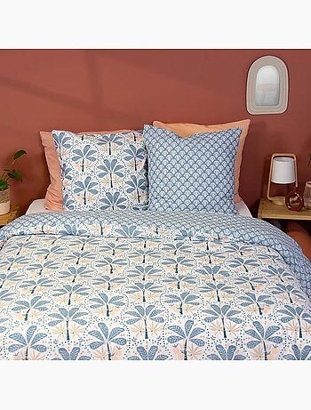 Parure de lit - côté déco - motifs géométriques et fleuris - 220 x 240 cm - 100% coton - rose