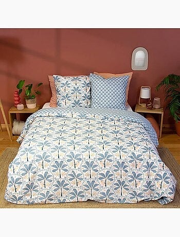 Parure de lit - côté déco - motifs géométriques et fleuris - 220 x 240 cm - 100% coton - rose