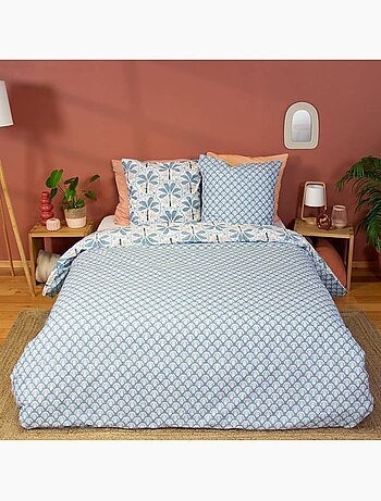 Parure de lit - côté déco - motifs géométriques et fleuris - 220 x 240 cm - 100% coton - rose