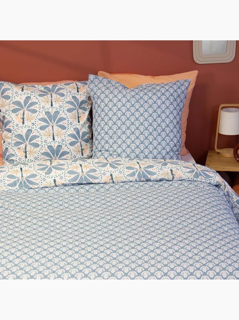 Parure de lit - côté déco - fleuris & géométriques - 220 x 240 cm - 100% coton - oeko-tex Bleu - Kiabi
