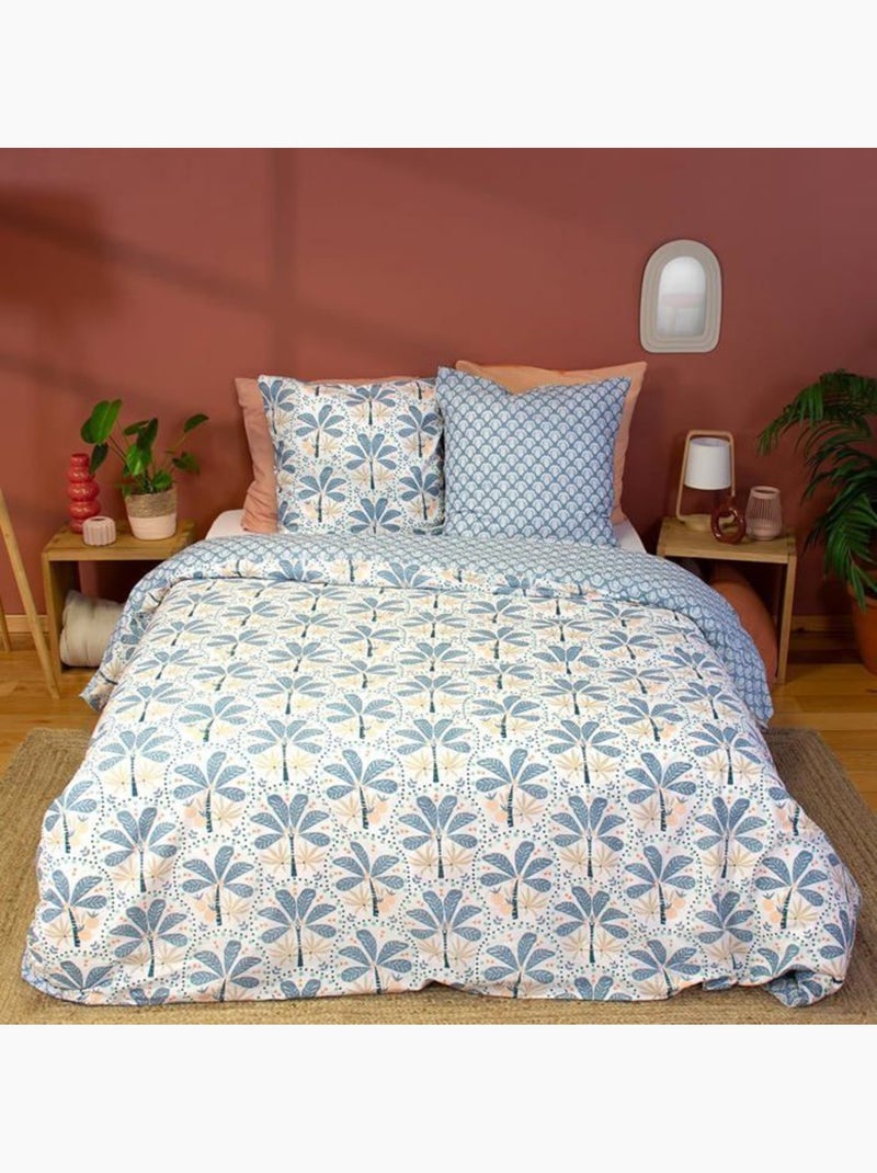 Parure de lit - côté déco - fleuris & géométriques - 220 x 240 cm - 100% coton - oeko-tex Bleu - Kiabi