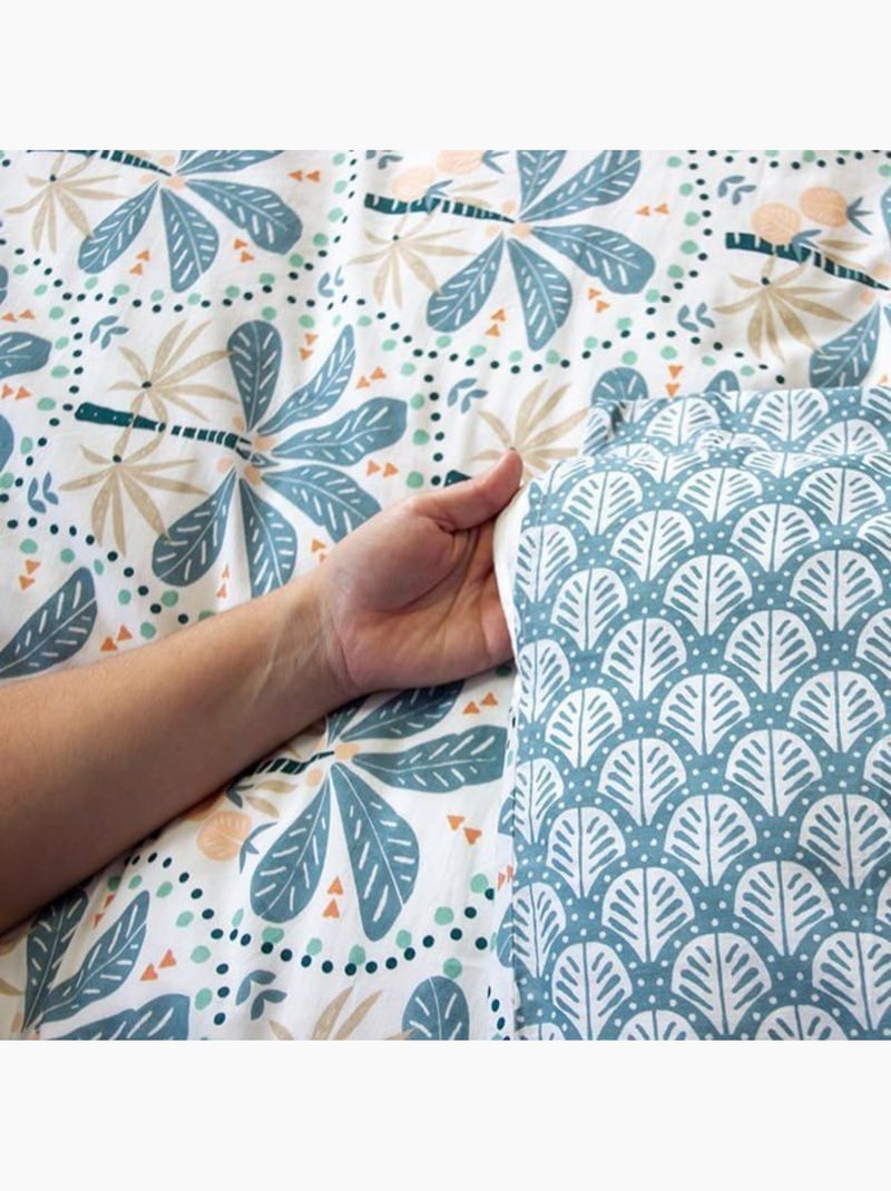 Parure de lit - côté déco - fleuris & géométriques - 220 x 240 cm - 100% coton - oeko-tex Bleu - Kiabi