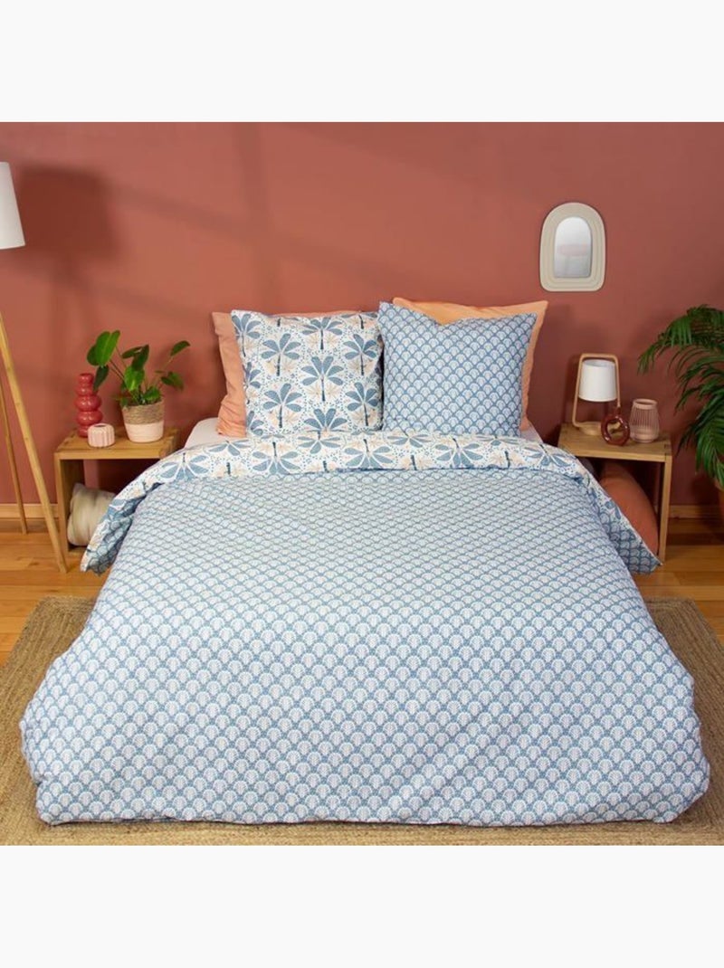 Parure de lit - côté déco - fleuris & géométriques - 220 x 240 cm - 100% coton - oeko-tex Bleu - Kiabi