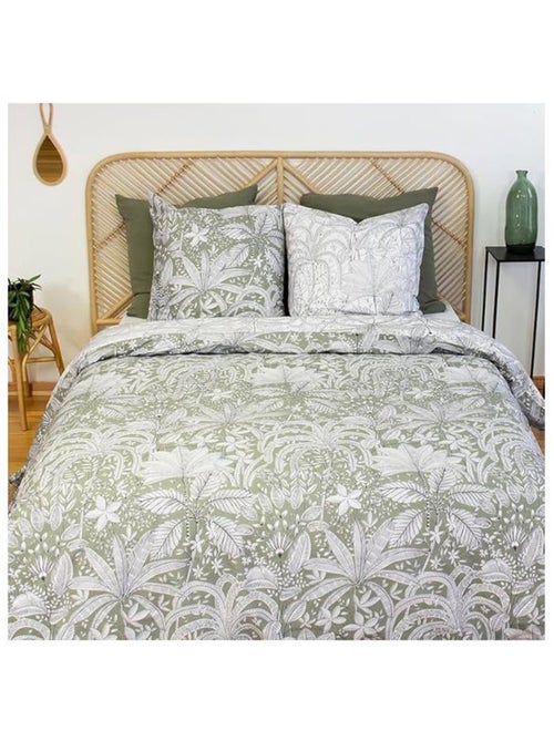 Parure de lit - côté déco - floral et tropical vert - 220x240 cm - 100% coton - motif végétal vert - Kiabi Parure de lit - côté déco - floral et tropical vert - 220x240 cm - 100% coton - motif végétal vert - Kiabi
