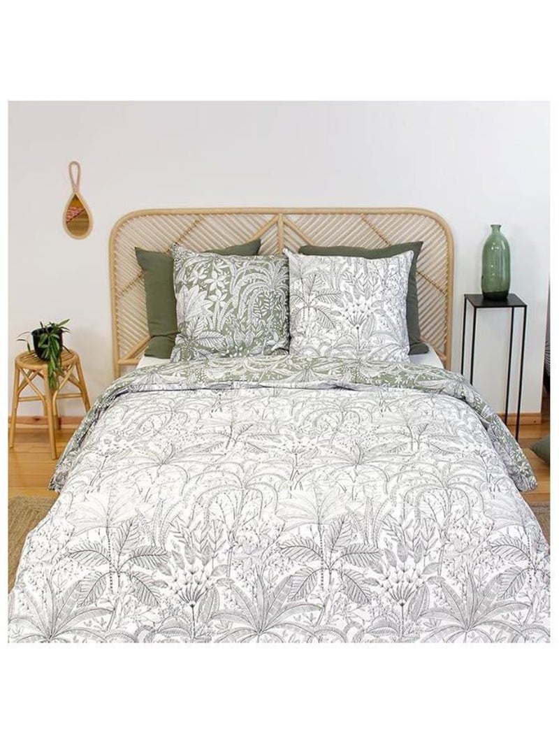 Parure de lit - côté déco - floral et tropical vert - 220x240 cm - 100% coton - motif végétal vert Vert - Kiabi