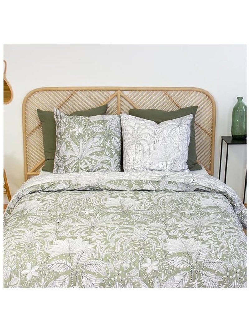 Parure de lit - côté déco - floral et tropical vert - 220x240 cm - 100% coton - motif végétal vert Vert - Kiabi