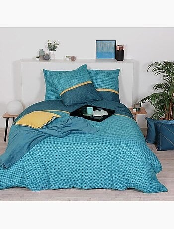 Parure de lit - cote deco - gatsby - bleu canard - 240x220 cm - microfibre douce