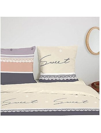 Parure de lit - cote deco - géométrique - 220x240 cm - 2 taies 63x63 cm - microfibre