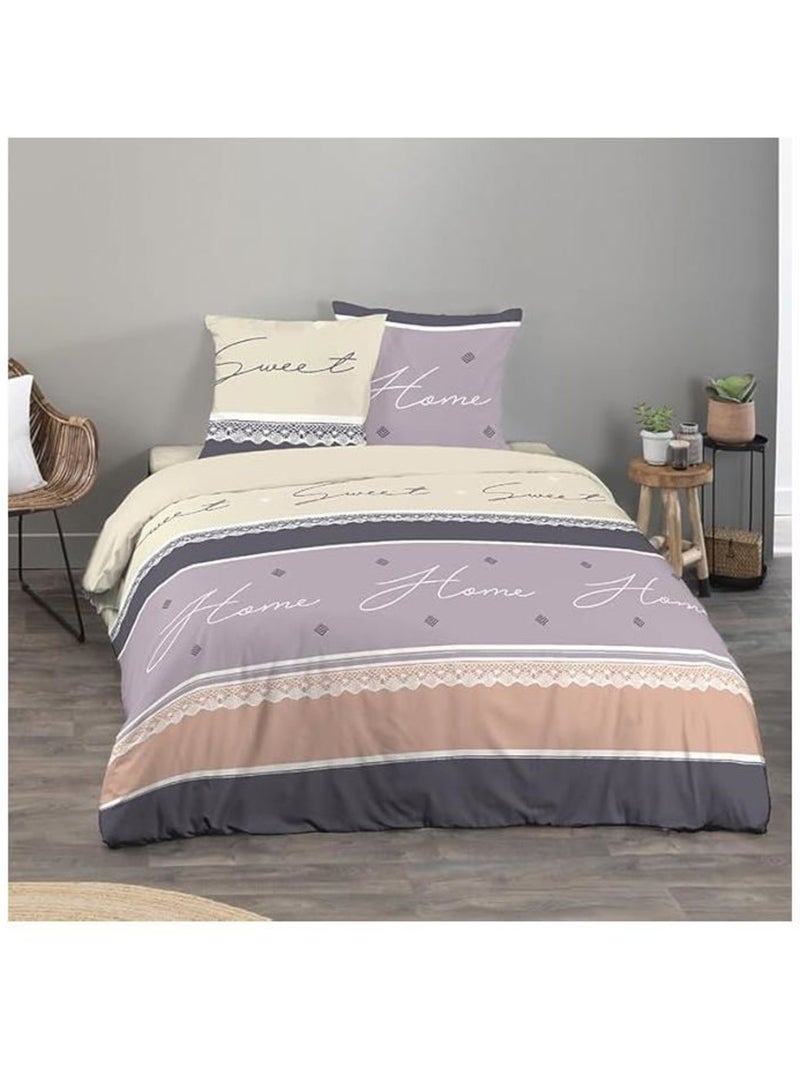 Parure de lit - cote deco - géométrique - 220x240 cm - 2 taies 63x63 cm - microfibre Violet - Kiabi