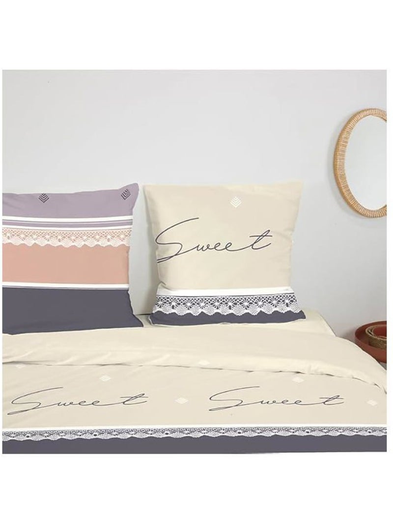 Parure de lit - cote deco - géométrique - 220x240 cm - 2 taies 63x63 cm - microfibre Violet - Kiabi