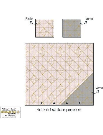 Parure de lit - COTE DECO - Géométrique - Microfibre - 240x220 cm - Rose et doré