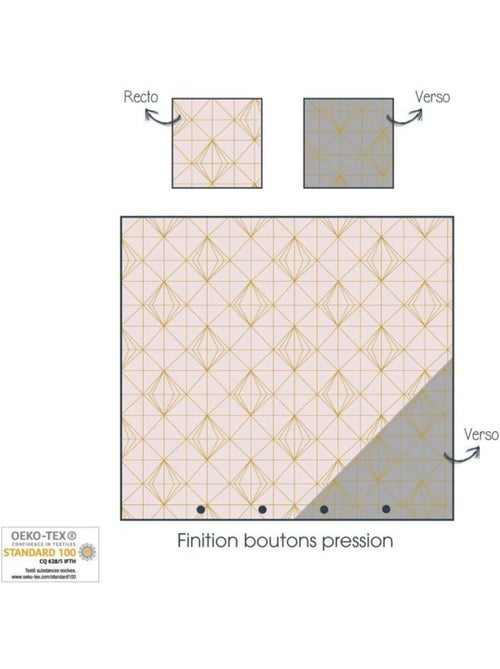 Parure de lit - COTE DECO - Géométrique - Microfibre - 240x220 cm - Rose et doré - Kiabi Parure de lit - COTE DECO - Géométrique - Microfibre - 240x220 cm - Rose et doré - Kiabi