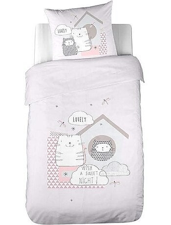 Parure de lit - cote deco - housse de couette 140x200 cm - 100% coton - imprimé chat - enfant
