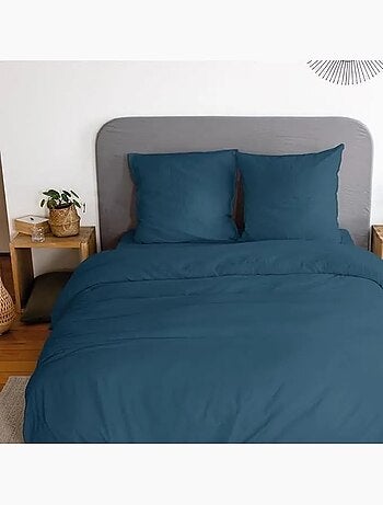 Parure de lit - côte deco - housse de couette 240x220 cm - 2 taies d'oreiller - microfibre - bleu