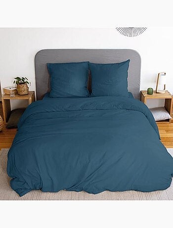 Parure de lit - côte deco - housse de couette 240x220 cm - 2 taies d'oreiller - microfibre - bleu