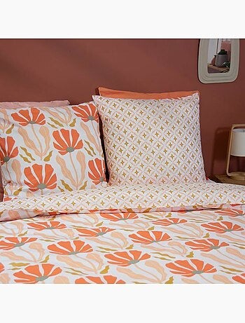 Parure de lit - côté déco - motifs géométriques et fleuris - 220 x 240 cm - 100% coton - rose
