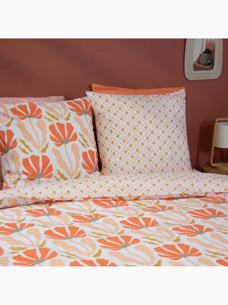 Parure de lit - côté déco - motifs géométriques et fleuris - 220 x 240 cm - 100% coton - rose Rose - Kiabi