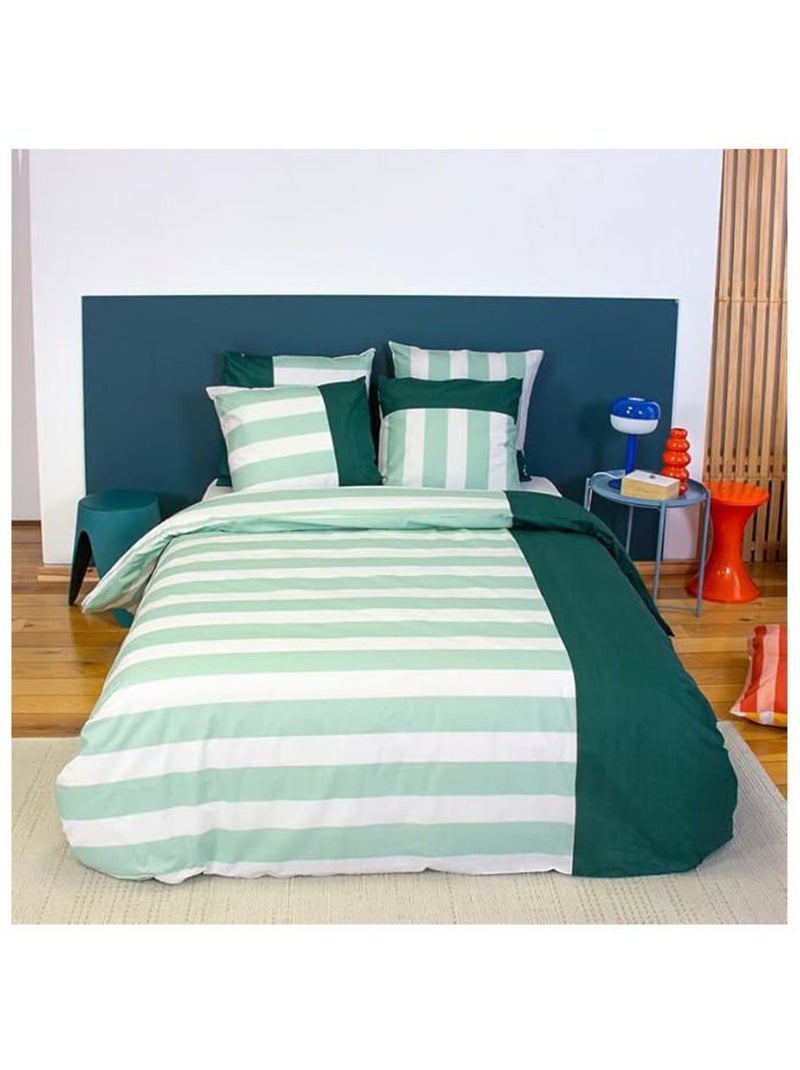 Parure de lit - côté déco - rayé vert et blanc - coton 100% - 220x240 cm - 2 taies 63x63 Vert - Kiabi