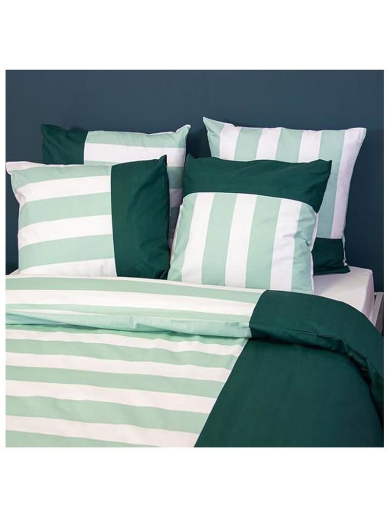 Parure de lit - côté déco - rayé vert et blanc - coton 100% - 220x240 cm - 2 taies 63x63 Vert - Kiabi