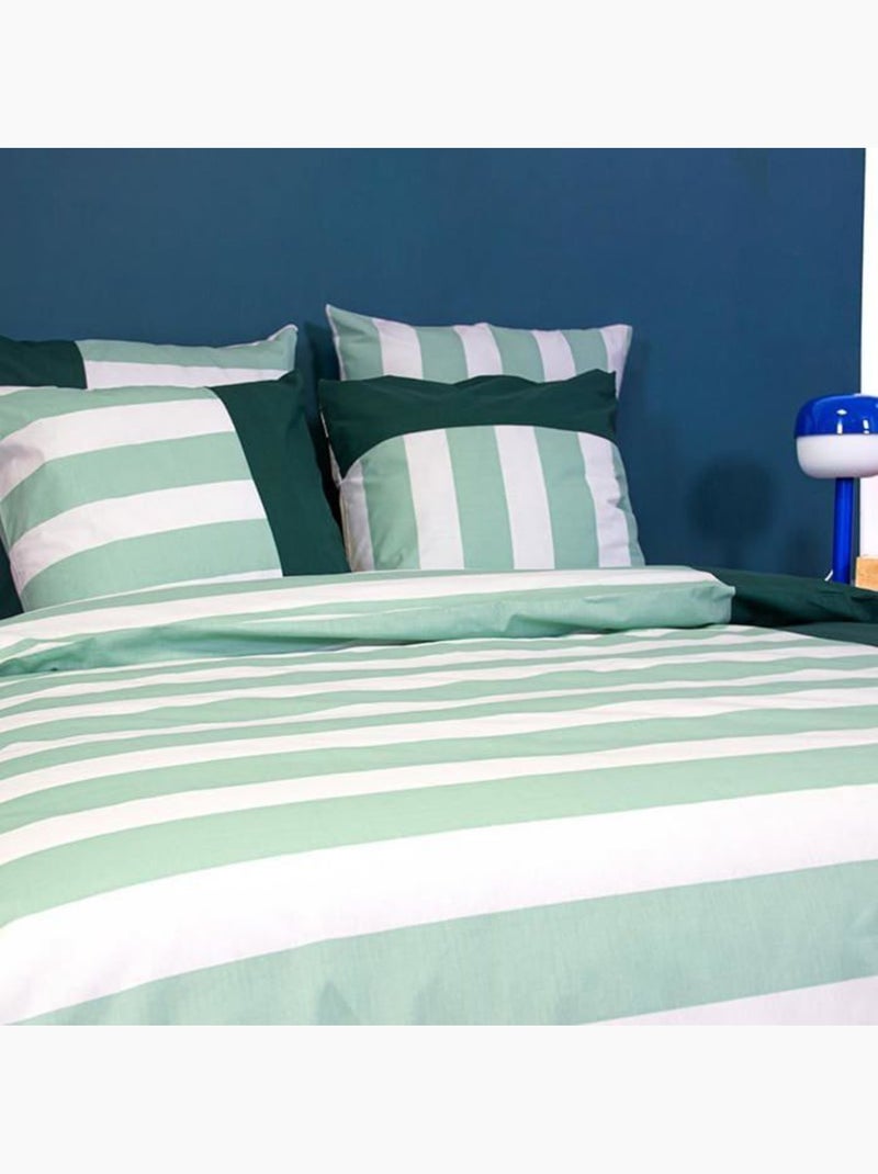 Parure de lit - côté déco - rayé vert et blanc - coton 100% - 220x240 cm - 2 taies 63x63 Vert - Kiabi