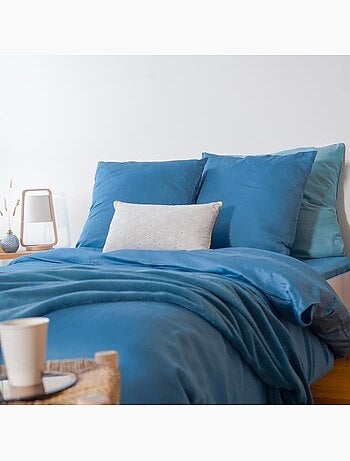 Parure de lit - cote deco - satin 100% coton - bleu indigo - 260x240 cm - 2 taies d'oreiller