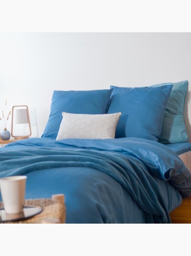 Parure de lit - cote deco - satin 100% coton - bleu indigo - 260x240 cm - 2 taies d'oreiller Bleu - Kiabi
