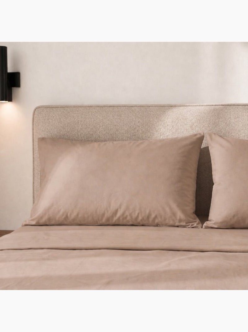 Parure de lit - Coton percale 200 fils - The White Stone Marron - Kiabi