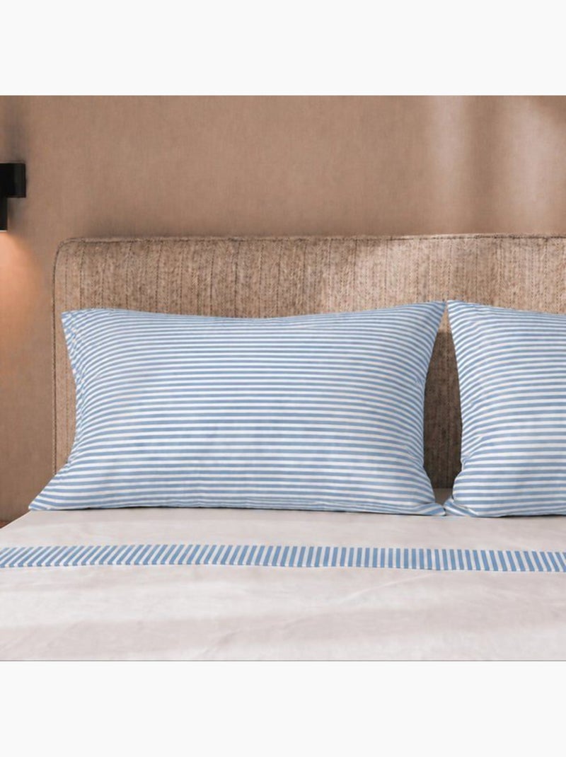 Parure de lit - coton tissage toile rayé - the white stone Bleu - Kiabi