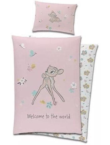 Parure de lit - disney - bambi - housse de couette réversible - 100% coton - rose