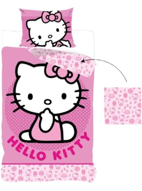 Parure de lit - hello kitty - 140x200cm - housse de couette réversible - microfibre - rose - Kiabi