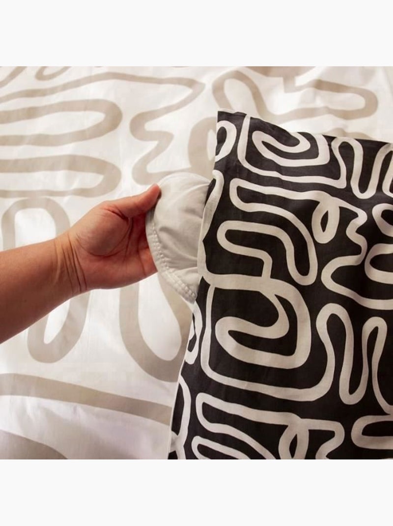 Parure de lit - housse de couette - 220x240 cm - 100% coton - géométrique réversible - beige noir Noir - Kiabi