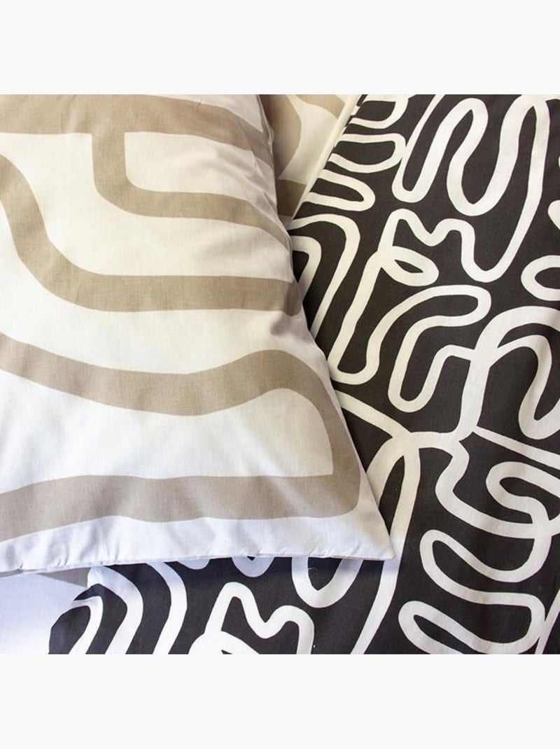 Parure de lit - housse de couette - 220x240 cm - 100% coton - géométrique réversible - beige noir Noir - Kiabi
